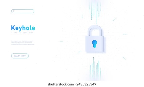 Keyhole white poster. Digital padlock. Metaphor of safety and security on internet. Files protection. Landing webpage design. Cartoon flat vector illustration isolated on white background