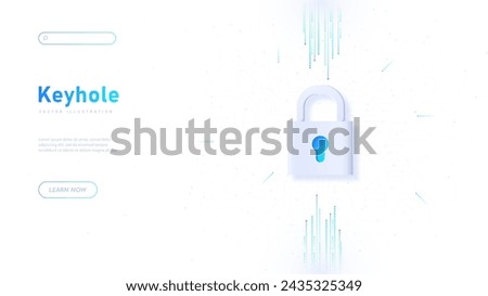 Keyhole white poster. Digital padlock. Metaphor of safety and security on internet. Files protection. Landing webpage design. Cartoon flat vector illustration isolated on white background