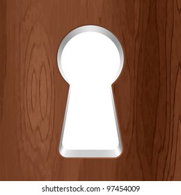 Keyhole in a wooden door. Vector