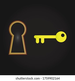 Keyhole and yellow key on a dark background