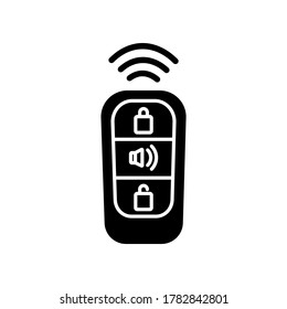 Icono de glifo negro de entrada sin llave. Protección del automóvil, símbolo de silueta de tecnología moderna en el espacio blanco. Cerraduras de seguridad del vehículo y control remoto de alarma. Ilustración aislada del vector de clave de coche inalámbrica