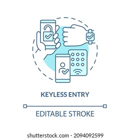 Keyless entry turquoise concept icon. Smart lockpad. Touchless system abstract idea thin line illustration. Isolated outline drawing. Editable stroke. Roboto-Medium, Myriad Pro-Bold fonts used