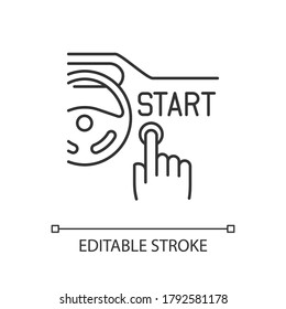 Keyless ignition system linear icon. Smart automobile attribute thin line customizable illustration. Contour symbol. Modern transport technology. Vector isolated outline drawing. Editable stroke