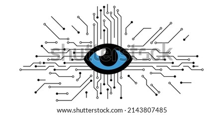 Keylogger, eye. Cyber security icon or pictogram. technology data. Chip and process. Input or output.  Hybrid, and warfare, DDoS attack. Cyber crime war. Hackers, criminals. You have been hacked.