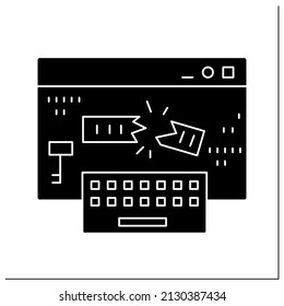 Keylogger glyph icon. Keyboard input logger injection. Concept of safe internet browsing and hacker account and financial data stealing attack.Filled flat sign. Isolated silhouette vector illustration