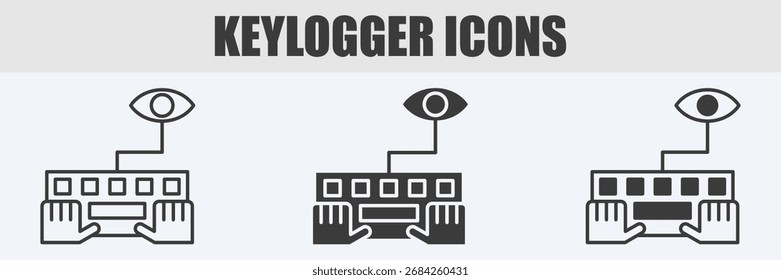 Ícone do Keylogger Definir Ilustração de Vetor em Contorno, Glifo e Misto
