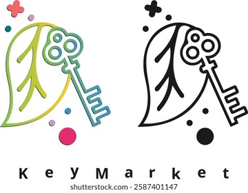 KeyMarket Logo – Stylized Key with Abstract Leaf and Geometric Shapes for Modern Branding