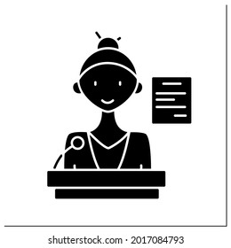 Keynote Speaker Glyph Icon. Talks About Important Things. Motivation Speech. Underlying Tone, Core Messages. Strong Successful Woman Concept.Filled Flat Sign. Isolated Silhouette Vector Illustration