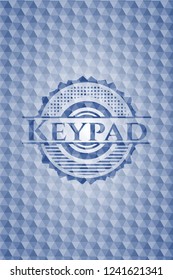Keypad blue emblem with geometric background.