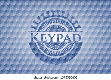 Keypad blue emblem with geometric pattern.