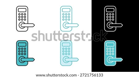 Keypad door lock with lever icon for smart home security interfaces in line and fill style