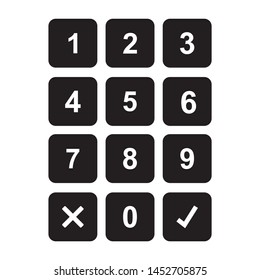 Keypad entry. Digital keypad, keyboard, dialer access vector illustration. Buttons with numbers isolated on black background.