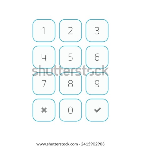 Keypad entry. Digital keypad, keyboard, dialer access. Buttons with numbers. Vector EPS 10.
