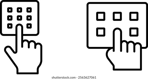 "Keypad with a Finger Entering a Code Vector Line Icon Set – Security and Access Control"