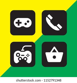 keypad icon. 4 keypad set with gamepad console, gamepad, old handphone and shopping basket button vector icons for web and mobile app