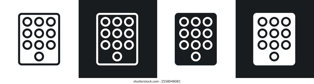 Keypad icons pack in black and white filled and outlined versions.