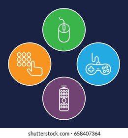 Keypad icons set. set of 4 keypad outline icons such as joystick, mouse, remote control