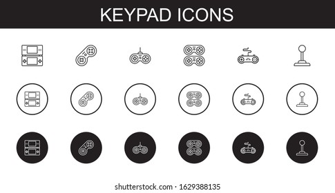 keypad icons set. Collection of keypad with console, gamepad, joystick. Editable and scalable keypad icons.