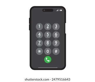 Keypad interface in phone screen vector. Screen, mobile, keypad, interface, digital, display, button, smart, touch. Can use for banner, web design, poster. Vector isolated on white background.