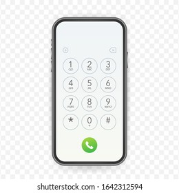 Keypad for on smartphone screen. Application Interface on mobile phone. Vector stock illustration.