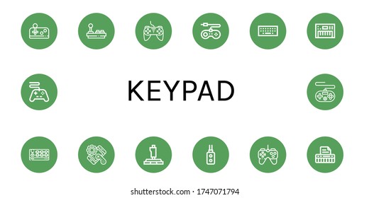 keypad simple icons set. Contains such icons as  Controller, Game console, Keyboard, Remote control, Gamepad, can be used for web, mobile and logo