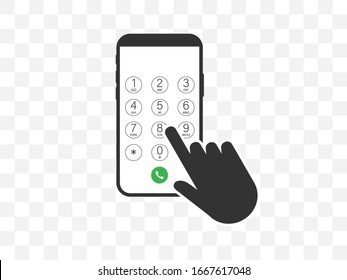 Keypad, smartphone in hand icon. Vector illustration, flat design.