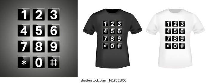 Keypad t-shirt print stamp for tee, t shirts applique, fashion, badge, label retro clothing, jeans, and casual wear. Vector illustration.
