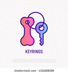 Keyring with bone thin line icon. Pet identification, charm for collar. Modern vector illustration.