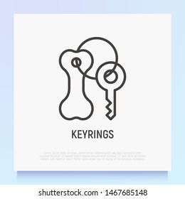 Keyring with bone thin line icon. Pet identification, charm for collar. Modern vector illustration.