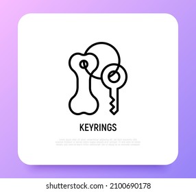 Keyring With Bone Thin Line Icon. Pet Identification, Charm For Collar. Modern Vector Illustration.