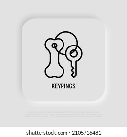 Keyring With Bone Thin Line Icon. Pet Identification, Charm For Collar. Modern Vector Illustration.