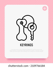 Keyring With Bone Thin Line Icon. Pet Identification, Charm For Collar. Modern Vector Illustration.