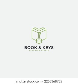 Teclas y logotipo de arte de línea de libro simple Diseño minimalista
