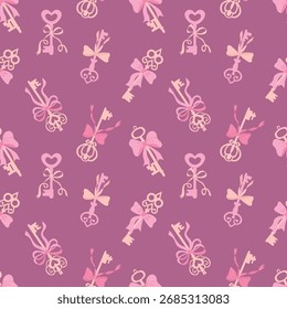 Keys and Bows Pattern on Pink Background. Endless textures for your design