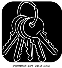 Keys bundle to open, lock door, safe, gate. Real estate symbol of new house, apartment, property owner privacy, security. Rent, buy home. Hand drawn retro vector illustration. Old style line drawing.