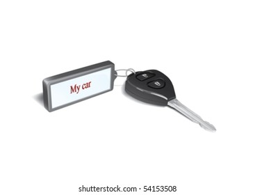 Keys for a car with trinket. On the trinket brand of car.