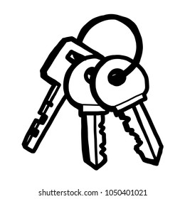 keys, cartoon vector and illustration, black and white, hand drawn, sketch style, isolated on white background.