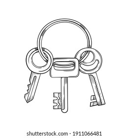 Keys cartoon vector and illustration black and white hand drawn sketch style isolated on white background