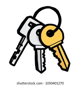 keys, cartoon vector and illustration, hand drawn style, isolated on white background.