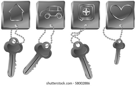 Keys with charms - house, car,safe, heart