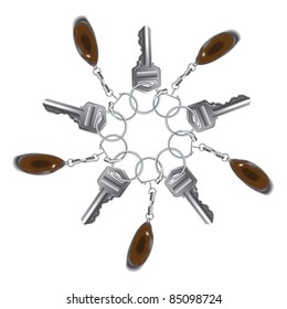 Keys and charms on a white background