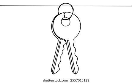 Keys continuous line drawing. Private security object. Vector hand drawn illustration isolated on white.