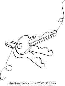 The keys continuous one line drawing, vector illustration minimalism style
