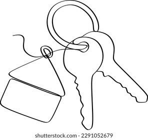 The keys continuous one line drawing, vector illustration minimalism style