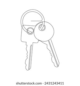 Keys continuous one line drawing of vector art.