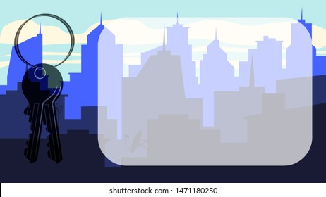 Keys and copy space against the background of the city, suitable for a real estate company and any inscription about the city or apartment. EPS-10