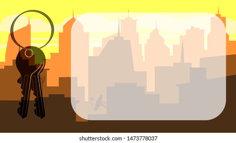 Keys and copy space against the background of the city, suitable for a real estate company and any inscription about the city or apartment. EPS-10