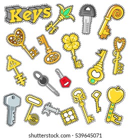 Keys Decorative Elements for Scrapbook, Stickers, Patches, Badges. Vector Doodle