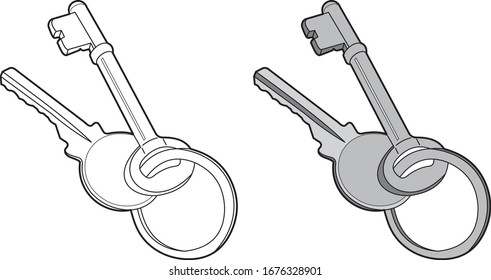 detalle de teclas Dibujo vectorial objetos domésticos generales, línea de arte, dibujo de líneas. 