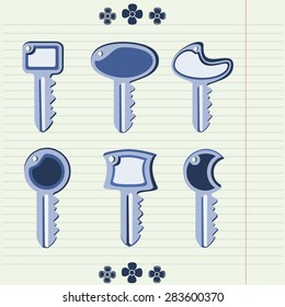 keys, are drawn on a sheet of paper in a line